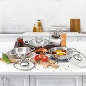 Serenk Definition 6 Parça Çelik Omlet Seti - 18/10 Paslanmaz Çelik, 14-16-18 cm Cam Kapaklı Sahan thumbnail 7