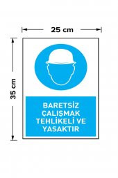 İş Güvenliği Levhası Baretsiz Çalışmak Tehlikeli Ve Yasaktır Uyarı - İşaret Levhası(Bant Hediye) - 3