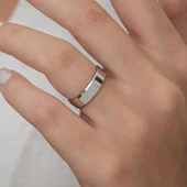 6 mm Bombeli Çatı Modeli Düz Klasik Gümüş Tek Alyans Yüzük - 1