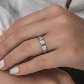 6 mm Bombeli Çatı Modeli Düz Klasik Gümüş Tek Alyans Yüzük - 5