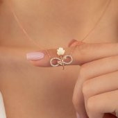 Gümüş Pazarım Beyaz Gül Sonsuzluk Gümüş Kolye thumbnail 1