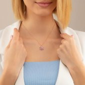 Gümüş Pazarım Pembe Taşlı Aster Çiçeği Gümüş Kolye - 3