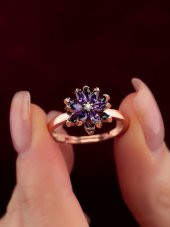 Gümüş Pazarım Ametist Taşlı Lotus Çiçeği Gümüş Yüzük - 1