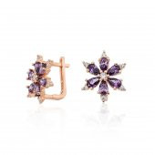 Gümüş Pazarım Ametist Taşlı Aster Çiçeği Gümüş Küpe - 1