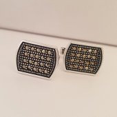 Gümüş Pazarım Köşeli Klasik Gümüş Kol Düğmesi - 1