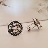 Gümüş Pazarım Yuvarlak Kasalı Panter Gümüş Kol Düğmesi - 2