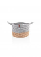 The Mia Jutte Kulplu Yuvarlak Sepet Bambu Gri 25x20 Cm - 1