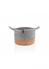 The Mia Jutte Kulplu Yuvarlak Sepet Bambu Gri 25x20 Cm - 2