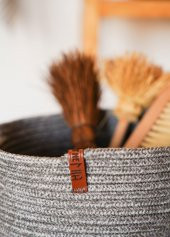 The Mia Jutte Kulplu Yuvarlak Sepet Bambu Gri 25x20 Cm - 3