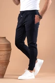 SLİMFİT DAR PAÇA BELİ LASTİKLİ İPLİKLİ LİKRALI JOGGER PANTOLON - 8