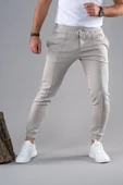 SLİMFİT DAR PAÇA BELİ LASTİKLİ İPLİKLİ LİKRALI JOGGER PANTOLON - 2