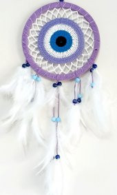 Nazar Boncuğu Motifli Lila Rengi Dream Catcher Düş Kapanı Duvar Süsü - 1