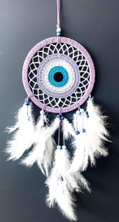 Nazar Boncuğu Motifli Lila Rengi Dream Catcher Düş Kapanı Duvar Süsü - 2