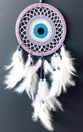 Nazar Boncuğu Motifli Lila Rengi Dream Catcher Düş Kapanı Duvar Süsü - 3