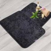AYAK İZLİ KAYMAZ ÖZEL TABANLI BANYO PASPASI SİYAH MAKINA DAYIKANABİLİNİR 40X60CM BANYO LAVABO PASPAS - 1