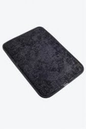 AYAK İZLİ KAYMAZ ÖZEL TABANLI BANYO PASPASI SİYAH MAKINA DAYIKANABİLİNİR 40X60CM BANYO LAVABO PASPAS - 2