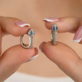 Gümüş Pazarım Safir Gözlü Yılan Gümüş Küpe - 1