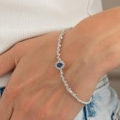 Gümüş Pazarım Oval Kesim Safir Su Yolu Gümüş Bileklik - 2