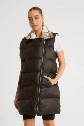 Kadın Yaka Ekose Detaylı Şişme Yelek Siyah - 1