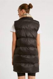 Kadın Yaka Ekose Detaylı Şişme Yelek Siyah - 4