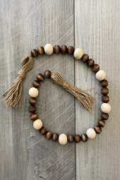 Dark Brown Naturel Ahşap Boncuklu Çok Amaçlı Süs 50cm + Püskül - 3