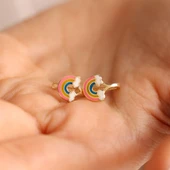 Altın Çocuk Küpesi Gökkuşağı Mineli - 2