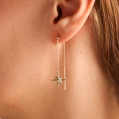 14 Ayar Altın Sallama Küpe Pusula - 2