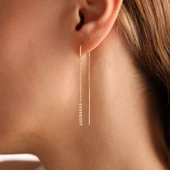 14 Ayar Altın Sallama Su yolu Küpe 6.0 cm - 4