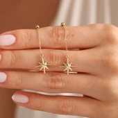 14 Ayar Altın Sallama Küpe Pusula - 1