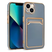 Apple iPhone 13 Kılıf Bark Kartlıklı Kenarları Altın Renk Kılıf thumbnail 4