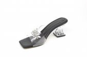 Zerhan C1001 Kadın Siyah Renk Şeffaf Bantlı Taşlı Şeffaf Kadeh Topuk Terlik - 2
