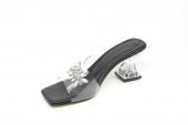 Zerhan C1001 Kadın Siyah Renk Şeffaf Bantlı Taşlı Şeffaf Kadeh Topuk Terlik - 10