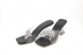 Zerhan C1001 Kadın Siyah Renk Şeffaf Bantlı Taşlı Şeffaf Kadeh Topuk Terlik - 12