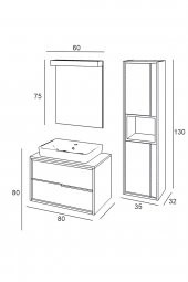 Denko Matia 80 cm MDF Banyo Dolabı Takımı ve Boy Dolabı - 2
