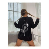 Oversize Siyah Pusula Sırt Baskılı Sweatshirt S beden - 1