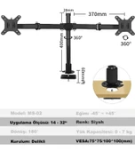 DailyTech Masaüstü Ayarlanabilir 14-32” Çift Kol Monitör Tutucu thumbnail 2