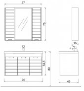 Turkuaz Frame Etajerli Lavabo 90x45cm-Mostar 90 Alt Modül -Siyah - 3