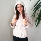 Taş Rengi Yumuşacık Peluş Kapşonlu Fermuarlı Sweatshirt Hırka L Beden - 2