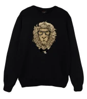 Aslan Gözlüklü Baskılı Sweatshirt  SİYAH S - 1