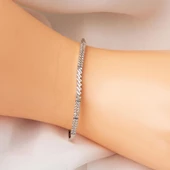 Baget Taşlı 14 Ayar Beyaz Altın Suyolu Set - 6