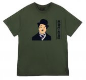 Charlie Chaplin Baskılı T-shirt  HAKİ 5XL - 1