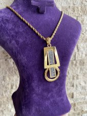 22 Ayar Altın Kaplama Dikdörtgen ve Yuvarlak Modelli Siyah Boncuklu Kolye - 1