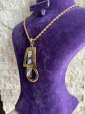 22 Ayar Altın Kaplama Dikdörtgen ve Yuvarlak Modelli Siyah Boncuklu Kolye - 2