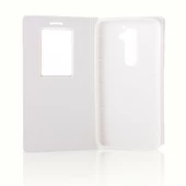 LG G2 D802 Dikişli Yan Kapaklı TPU Kılıf Beyaz - 2