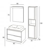 Denko Matia 80 cm MDF Retro Gümüş Banyo Dolabı Takımı ve Boy Dolabı - 3