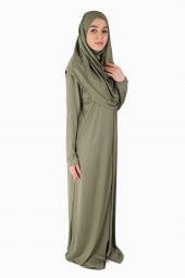 AÇIK HAKİ FERMUARLI NAMAZ ELBİSESİ - 1