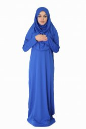 SAKS MAVİSİ FERMUARSIZ NAMAZ ELBİSESİ - 1