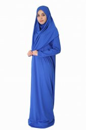 SAKS MAVİSİ FERMUARSIZ NAMAZ ELBİSESİ - 2