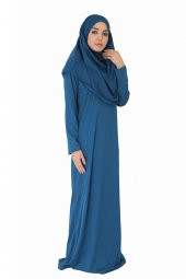 KOYU PETROL MAVİ FERMUARSIZ NAMAZ ELBİSESİ - 3