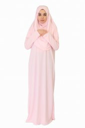 AÇIK TOZ PEMBE FERMUARSIZ NAMAZ ELBİSESİ - 1